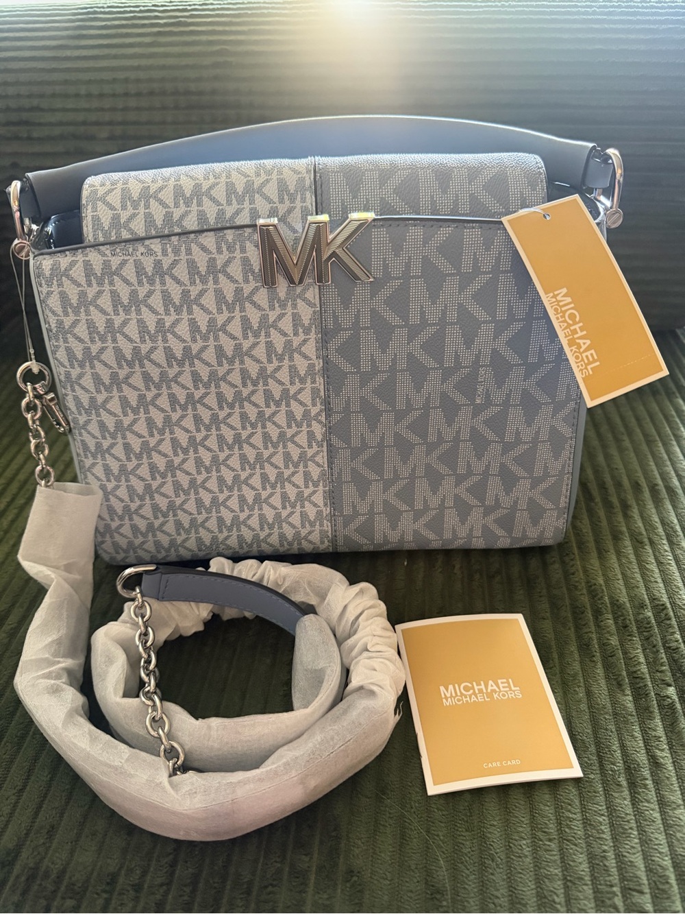 Michael Kors Karlie Two-Tone Blue MK Logo Shoulder Bag